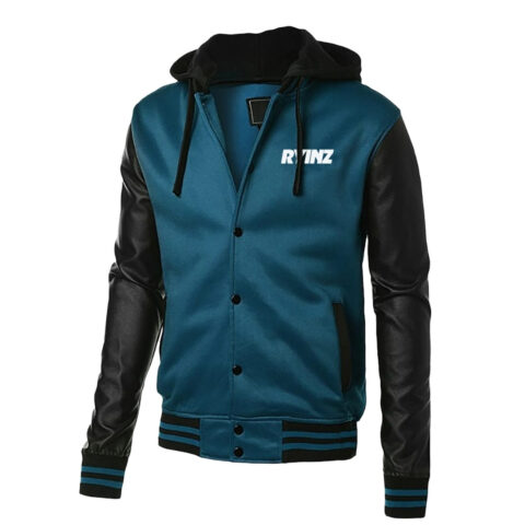 RYINZ Varsity-Style Streetwear Hoodie Jacket – Classic Bomber Look with Faux Leather Sleeves & Hood for Men