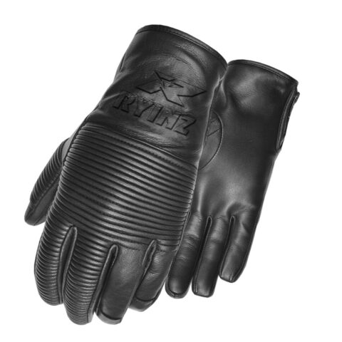 Ryinz Premium Black Leather Motorcycle Gloves | Ribbed Flex Design | Biker, Street, and Adventure Riding Gloves – Wholesale & Custom Branding Available