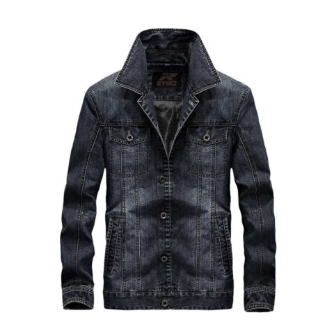 RYINZ Men's Classic Black Denim Jacket – Rugged Slim Fit Outerwear for Casual, Urban & Streetwear Style