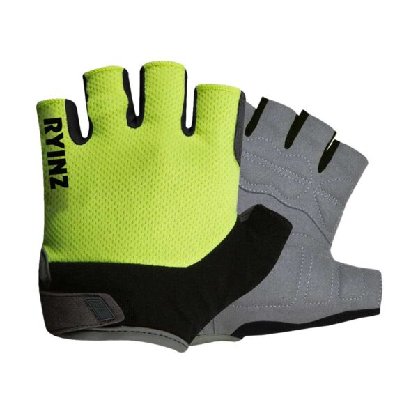 RYINZ Neon Green Breathable Half-Finger Cycling Gloves with Gel Padding & Anti-Slip Grip for Road, MTB, and Fitness Use