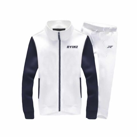 White & Navy Men’s Tracksuit by RYINZ | Minimalist Full-Zip Jacket & Joggers Set | Clean Custom Activewear for Sport
