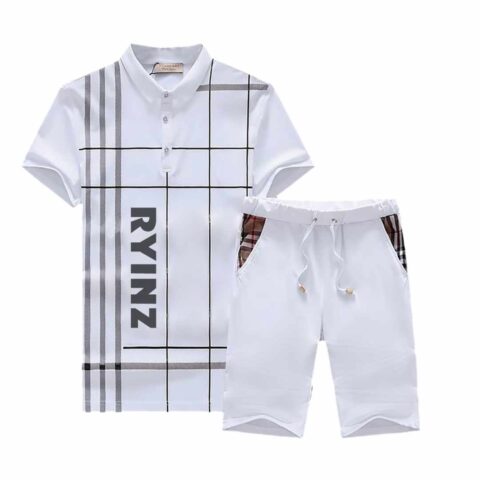 Men’s White Polo and Shorts Summer Set by RYINZ | Checkered Streetwear Style Outfit | Lightweight Custom Casualwear