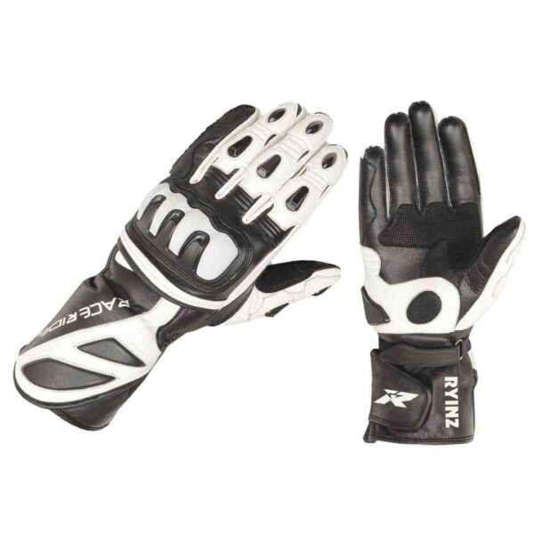 RYINZ Racing Leather Motorcycle Gloves for Wholesale & Retail with HIPORA Insert, Zip Cuff & Fiberfill Lining