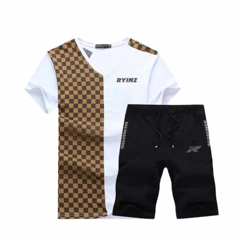 Checkered White & Black Summer Set for Men by RYINZ | Stylish Graphic T-Shirt and Shorts Combo | Custom Streetwear Outfit