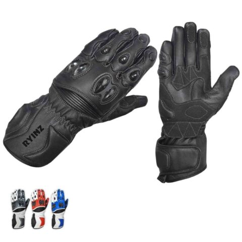 RYINZ Premium GoatSkin Leather Motorcycle Gloves with TPU Knuckle & EVA Cuff Protection – Model MBWG 9999-0118