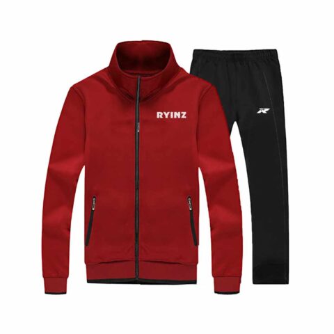 Red & Black Sports Tracksuit Set for Men by RYINZ | Zip-Up Jacket & Joggers | Stylish Wholesale Gymwear & Streetwear Combo
