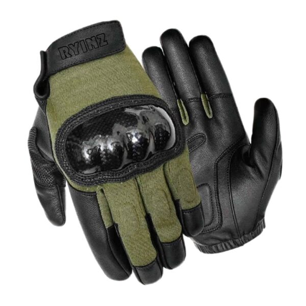 Introducing the RYINZ Military Tactical Gloves — an elite combination of strength, strategy, and comfort tailored for modern defense forces and tactical professionals. These gloves are built to endure high-impact environments, with a heavy emphasis on hand protection, flexibility, and grip — making them a reliable companion for combat, shooting, riot control, or tactical training missions. Featuring carbon fiber knuckle guards, padded palm reinforcement, and ergonomic leather fingers, this model ensures your team stays protected during intense situations. The glove’s construction balances breathability and durability, allowing for all-day performance without hand fatigue. 🔹 Construction & Materials Overview: Backhand Fabric: Olive green rip-stop tactical fabric (abrasion-resistant) Palm Material: PU synthetic leather (black) with grip texture and double-stitching Knuckle Guard: Molded carbon fiber protection shell for high-impact deflection Finger Zones: Pre-curved fingers with protective padding Wrist Strap: Adjustable Velcro closure with RYINZ branding patch Interior: Moisture-wicking liner for sweat management Colorway: Military olive green with black leather and carbon armor 🔹 Performance Advantages: ✅ Maximum knuckle protection with molded carbon inserts ✅ Flexible palm grip enhances firearm handling or tool usage ✅ Breathable backhand prevents overheating during active use ✅ Wrist security strap for perfect fit during missions ✅ Designed for combat, police patrol, and tactical drills ✅ Easy on/off Velcro — even with cold or gloved hands 🔹 Custom & OEM Support (RYINZ): Logo Placement Options: Knuckle guard, wrist patch, finger tip zone Sizes Available: S, M, L, XL MOQ for Custom Branding: 300 pairs Custom Packaging: Military zip pouch, cardboard hang pack, eco-box Colors on Request: Desert tan, full black, coyote brown, urban grey Retail Ready: Pre-barcoded packaging available upon request Applications: Military, Police Forces, Security Agencies, Airsoft Retail, Outdoor Adventure 🔹 Ideal Buyers & Usage Markets: 🎯 Police tactical units and special ops gear buyers 🛡️ Military surplus wholesalers and OEM exporters 🎯 Outdoor adventure and survival gear brands 💼 Government supply contract bidders 🧤 Tactical glove retailers and Amazon sellers 📦 B2B brands in need of rugged, branded utility gloves 🔫 Airsoft & paintball league sponsors or retailers 🔹 Why Choose These RYINZ Tactical Gloves? In critical missions or daily patrols, your team needs more than protection — they need confidence. These RYINZ Tactical Gloves offer unmatched knuckle security, reliable grip, and professional finish — wrapped in a military aesthetic that appeals to both uniformed professionals and retail customers. Tough enough for field use, smart enough for your brand — and scalable for your business. RYINZ delivers glove models that meet European quality standards and can be delivered wholesale, white-labeled, or fully customized for your tactical product line. Precision. Protection. Performance — Tactical Gloves That Lead the Mission.