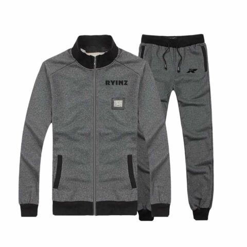 Men’s Grey & Black Athletic Tracksuit by RYINZ | Full-Zip Warm-Up Set | Slim Fit Joggers | Custom Sportswear Wholesale Europe
