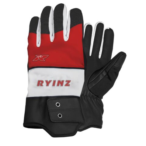 Custom Winter Sports Gloves Red-Black-White by RYINZ | PU Leather Reinforced Gloves for Skiing, Outdoor & Retail OEM