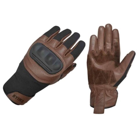 RYINZ Wholesale & Retail Brown Leather Motorcycle Gloves with TPU Knuckle and EVA Protective Padding