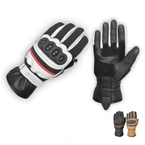 RYINZ Wholesale & Retail White Leather Motorcycle Gloves with TPU Knuckle Armor and EVA Cuff Protection