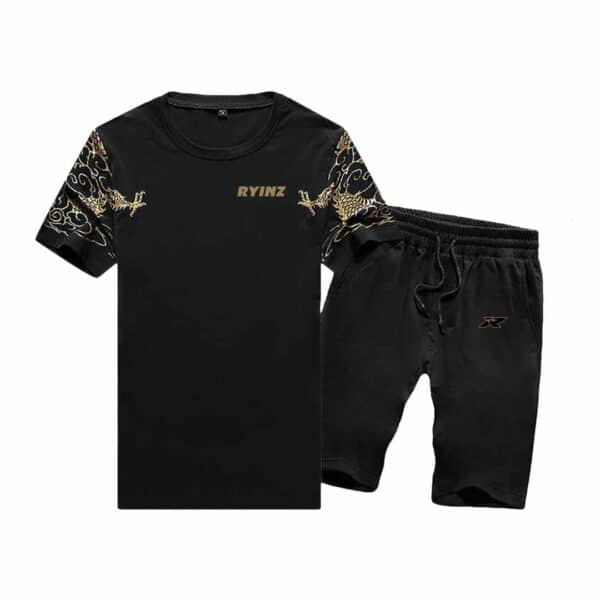 Designer-Inspired Black Polo Set for Men by RYINZ | Monogram Collar & Shorts Combo | Luxury Streetwear Custom Wholesale - Image 16