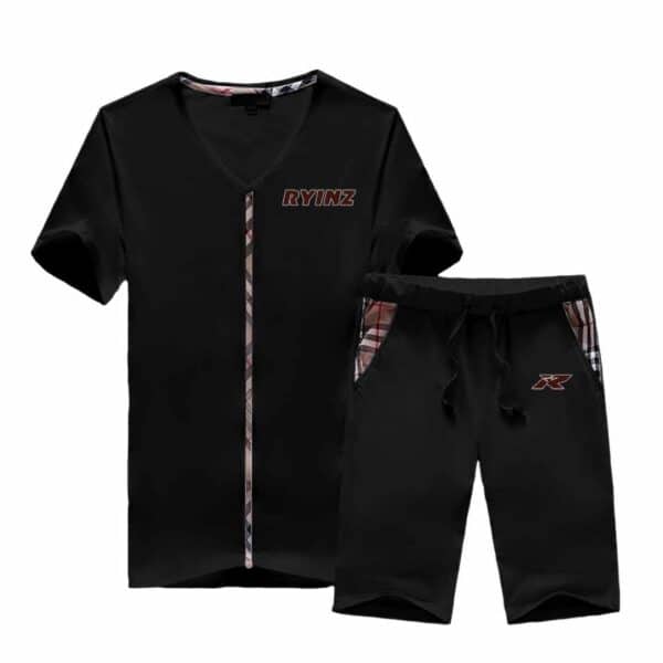 Designer-Inspired Black Polo Set for Men by RYINZ | Monogram Collar & Shorts Combo | Luxury Streetwear Custom Wholesale - Image 20