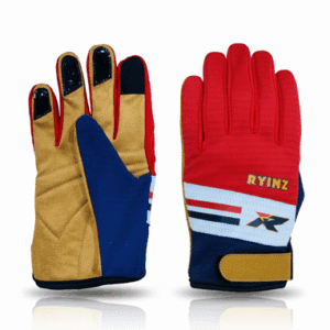 RYINZ Rot, Weiß & Blau Vollfinger-Radhandschuhe - Atmungsaktiv, Touchscreen & Anti-Rutsch Performance Handschuhe