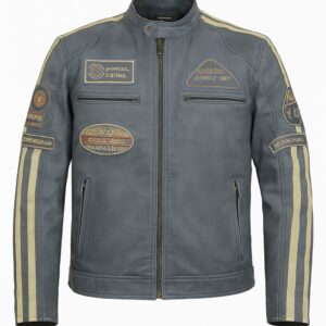 RYINZ Vintage Grey Premium Cowhide Motorradjacke - | 3-in-1 Touring & Casual Wear