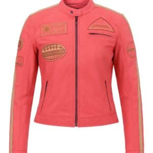 RYINZ Coral Red Premium Cowhide Motorradjacke - CE Level 2 Schutz | 3-in-1 Touring & Casual Wear