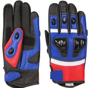 RYINZ Blau-Rote Motorradhandschuhe aus Leder - CE Schutz | Sport Riding & Touring Handschuhe